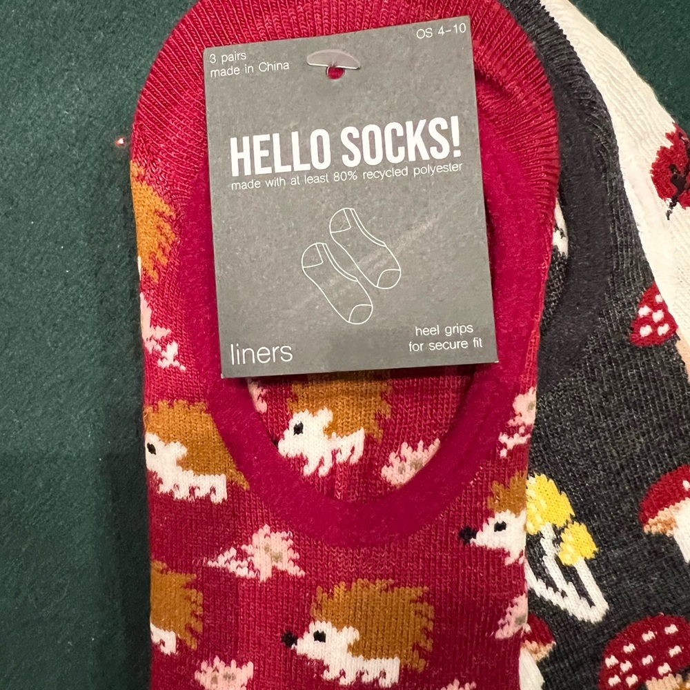 Whimsical Red and Gray Woodland Socks - Picture 2 of 2